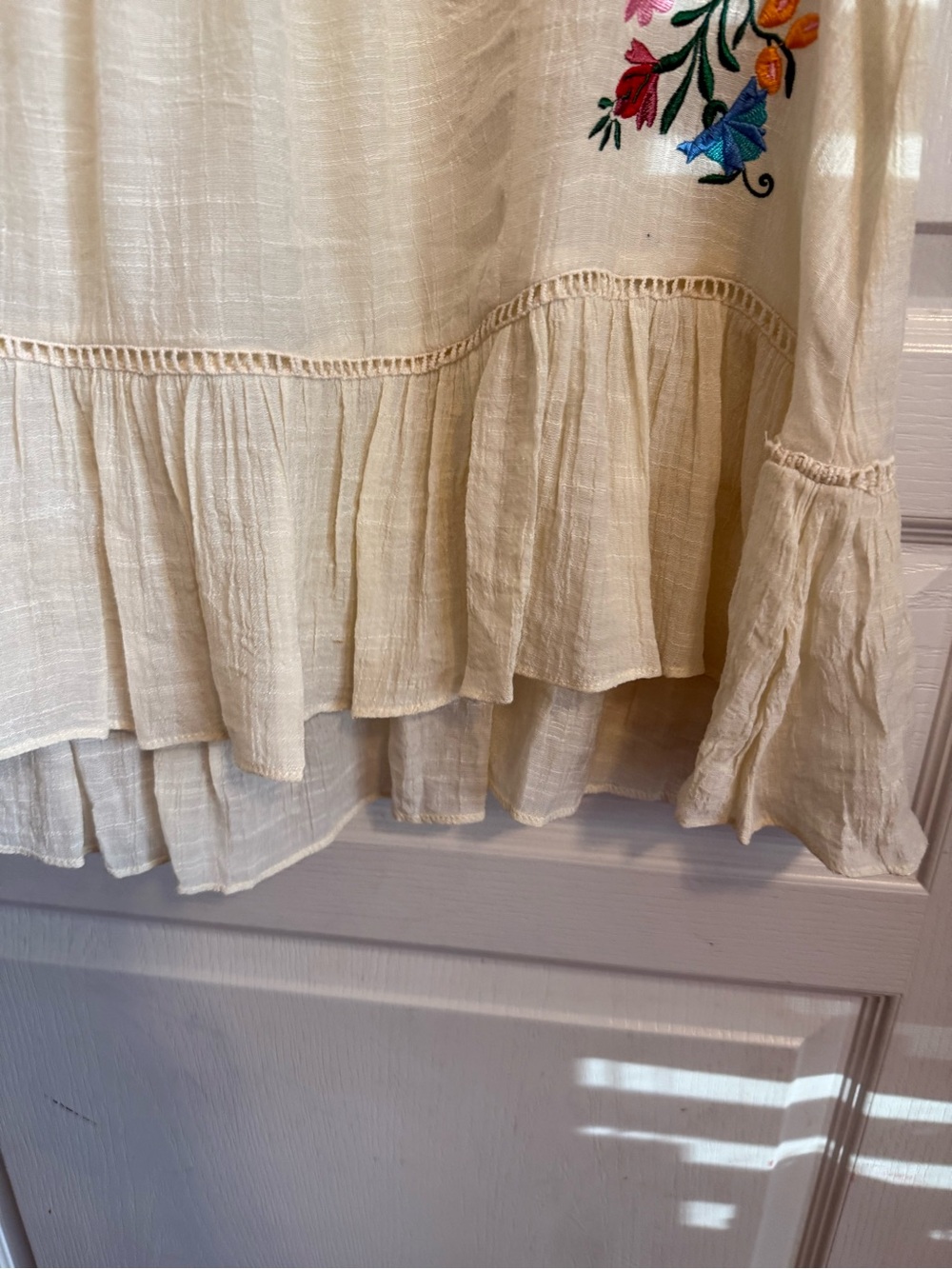 Umgee Cream Embroidered Ruffle Sleeve Tunic - Picture 4 of 8